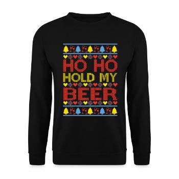 Ho Ho Hold My Beer – Strickmuster Weihnachten - Unisex Pullover - Schwarz - Vorne - Alina (178cm) & Michal (187cm)