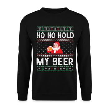 Ho Ho Hold My Beer – Santa trinkt Bier - Unisex Pullover - Schwarz - Vorne - Alina (178cm) & Michal (187cm)