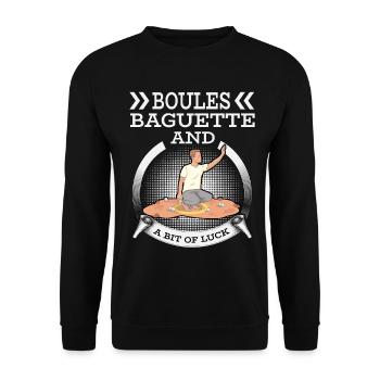 Boules, Baguette und ein bisschen Glück - Unisex Pullover - Schwarz - Vorne - Alina (178cm) & Michal (187cm)
