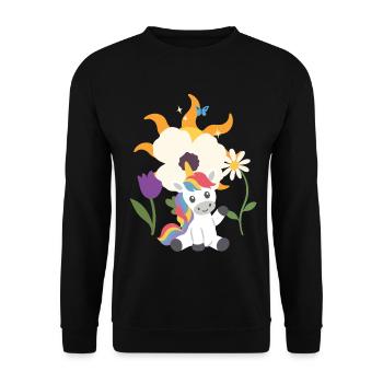 Einhorn Blumen Kinder fantasievoll Kinderdesign - Unisex Pullover - Schwarz - Vorne - Alina (178cm) & Michal (187cm)