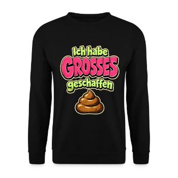 Ich habe GROSSES geschaffen – Klohumor - Unisex Pullover - Schwarz - Vorne - Alina (178cm) & Michal (187cm)