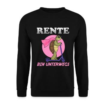 Rente Bin Unterwegs Schildkröte Auf Einem Roller - Unisex Pullover - Schwarz - Vorne - Alina (178cm) & Michal (187cm)
