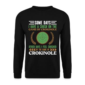 Crush on Crokinole – Lustiger Brettspiel Spruch - Unisex Pullover - Schwarz - Vorne - Alina (178cm) & Michal (187cm)