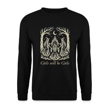 Girls will be Girls Halloween Hexen Witch Wald - Unisex Pullover - Schwarz - Vorne - Alina (178cm) & Michal (187cm)