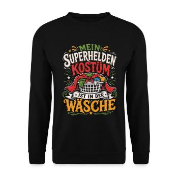 Superhelden Kostüm in der Wäsche - Unisex Pullover - Schwarz - Vorne - Alina (178cm) & Michal (187cm)