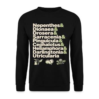 Karnivore Pflanzen Typo-Print - Unisex Pullover - Schwarz - Vorne - Alina (178cm) & Michal (187cm)