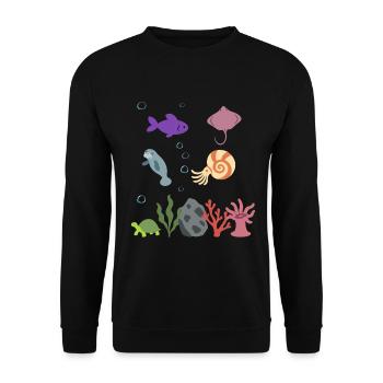 Fisch Unterwasser Kinder Rochen - Unisex Pullover - Schwarz - Vorne - Alina (178cm) & Michal (187cm)