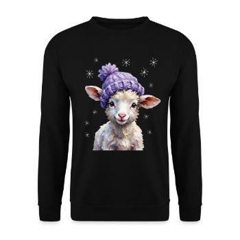 Süßes Lamm mit violetter Strickmütze - Unisex Pullover - Schwarz - Vorne - Alina (178cm) & Michal (187cm)