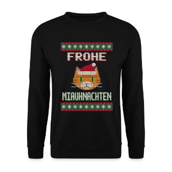 Frohe Miauhnachten - Katze Ugly Sweater - Unisex Pullover - Schwarz - Vorne - Alina (178cm) & Michal (187cm)