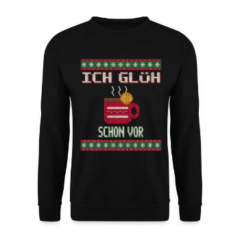 Ich glüh schon vor - Glühwein Ugly Sweater - Unisex Pullover - Schwarz - Vorne - Alina (178cm) & Michal (187cm)
