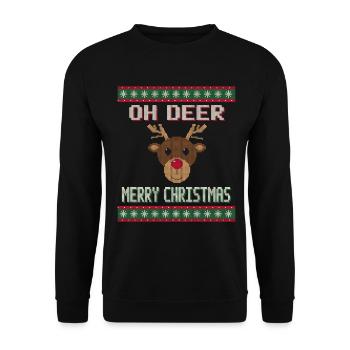 Oh Deer - Rentier Weihnachtspullover - Unisex Pullover - Schwarz - Vorne - Alina (178cm) & Michal (187cm)