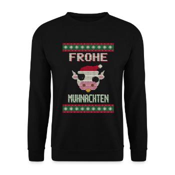 Frohe Muhnachten - Kuh Ugly Sweater - Unisex Pullover - Schwarz - Vorne - Alina (178cm) & Michal (187cm)