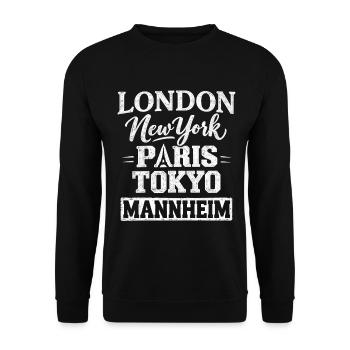 London New York Paris Tokyo Mannheim - Unisex Pullover - Schwarz - Vorne - Alina (178cm) & Michal (187cm)