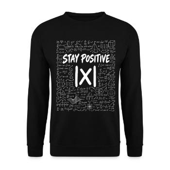 Bleib positiv – lustiges Mathematik-Wortspiel | X| - Unisex Pullover - Schwarz - Vorne - Alina (178cm) & Michal (187cm)