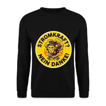 Stromkraft Nein Danke Benziner V8 Motor - Unisex Pullover - Schwarz - Vorne - Alina (178cm) & Michal (187cm)