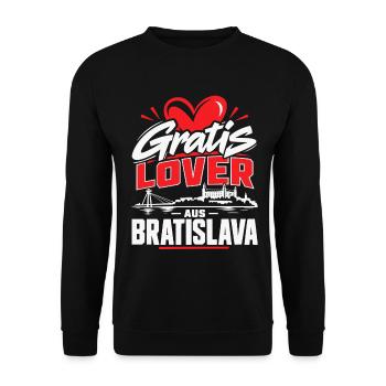 Gratis Lover aus Bratislava Slowakei - Unisex Pullover - Schwarz - Vorne - Alina (178cm) & Michal (187cm)