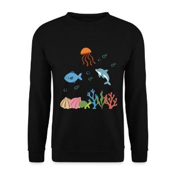 Qualle Unterwasser Kinder Fisch Delfin - Unisex Pullover - Schwarz - Vorne - Alina (178cm) & Michal (187cm)