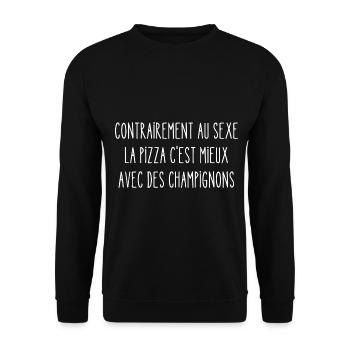 la pizza c'est mieux avec des champignons - Sweat-shirt Unisexe - noir - Devant - Alina (178cm) & Michal (187cm)