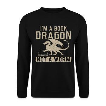I'm a book Dragon not a worm - Unisex Pullover - Schwarz - Vorne - Alina (178cm) & Michal (187cm)