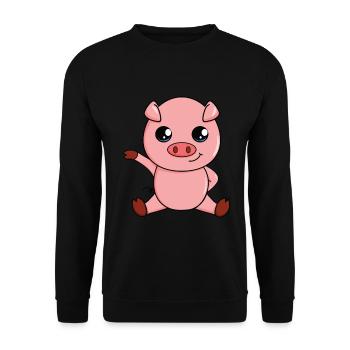 Niedliche Cartoon-Tiere - Schwein - Unisex Pullover - Schwarz - Vorne - Alina (178cm) & Michal (187cm)