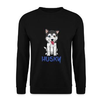 Niedliche Cartoon Tiere - Husky - Unisex Pullover - Schwarz - Vorne - Alina (178cm) & Michal (187cm)