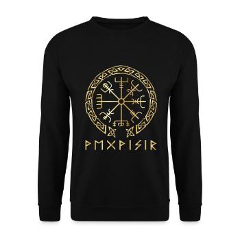Nordische Rune Wikinger - Unisex Pullover - Schwarz - Vorne - Alina (178cm) & Michal (187cm)