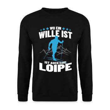 Stolzes Langlauf Wintersport Loipe Ski Geschenk - Unisex Pullover - Schwarz - Vorne - Alina (178cm) & Michal (187cm)