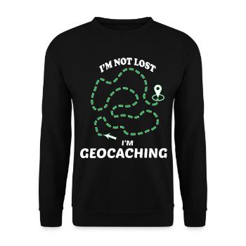 Ich bin nicht verloren im Geocaching - T-Shirt Geschenkidee - Unisex Pullover - Schwarz - Vorne - Alina (178cm) & Michal (187cm)