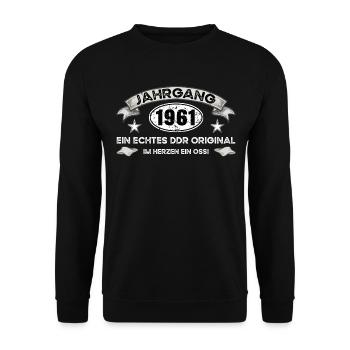 Jahrgang 1961 DDR Geburtstag Ossi - Unisex Pullover - Schwarz - Vorne - Alina (178cm) & Michal (187cm)