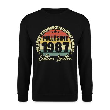 Cadeau D'anniversaire Millésime Fabriqué en 1987 - Sweat-shirt Unisexe - noir - Devant - Alina (178cm) & Michal (187cm)
