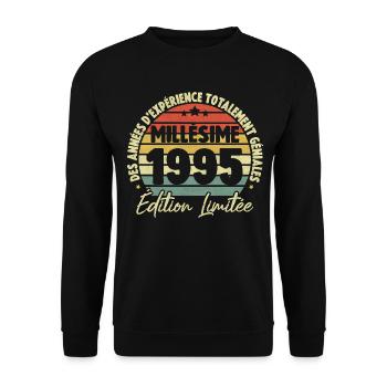 Cadeau D'anniversaire Millésime Fabriqué en 1995 - Sweat-shirt Unisexe - noir - Devant - Alina (178cm) & Michal (187cm)