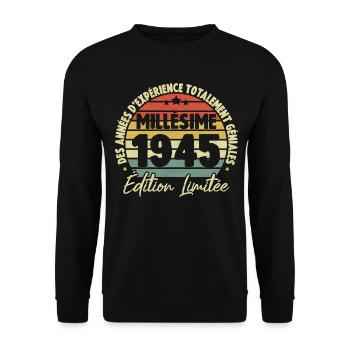 Cadeau D'anniversaire Millésime Fabriqué en 1945 - Sweat-shirt Unisexe - noir - Devant - Alina (178cm) & Michal (187cm)