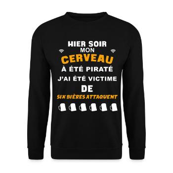 Six Bières Attaquent Humour Apéro - Sweat-shirt Unisexe - noir - Devant - Alina (178cm) & Michal (187cm)