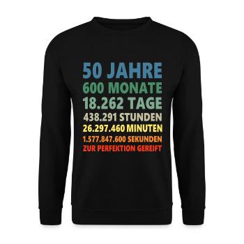 50. Geburtstag 50 Jahre 50ter Geburtstagsgeschenk - Unisex Pullover - Schwarz - Vorne - Alina (178cm) & Michal (187cm)