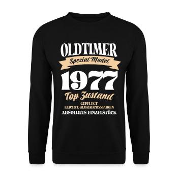 Oldtimer Spezial Model Gepflegt Top Jahrgang 1977 - Unisex Pullover - Schwarz - Vorne - Alina (178cm) & Michal (187cm)