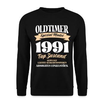 Oldtimer Spezial Model Gepflegt Top Jahrgang 1991 - Unisex Pullover - Schwarz - Vorne - Alina (178cm) & Michal (187cm)