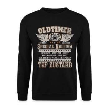 Oldtimer Baujahr Jahrgang 2005 Geburtstag Geschenk - Unisex Pullover - Schwarz - Vorne - Alina (178cm) & Michal (187cm)