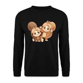 MOSBIES Zwillinge Horoskop Sternzeichen Geschenk - Unisex Pullover - Schwarz - Vorne - Alina (178cm) & Michal (187cm)