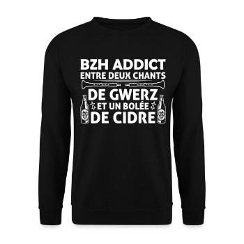 BZH addict,gwerz bolée de cidre,humour breton,BZH - Sweat-shirt Unisexe - noir - Devant - Alina (178cm) & Michal (187cm)