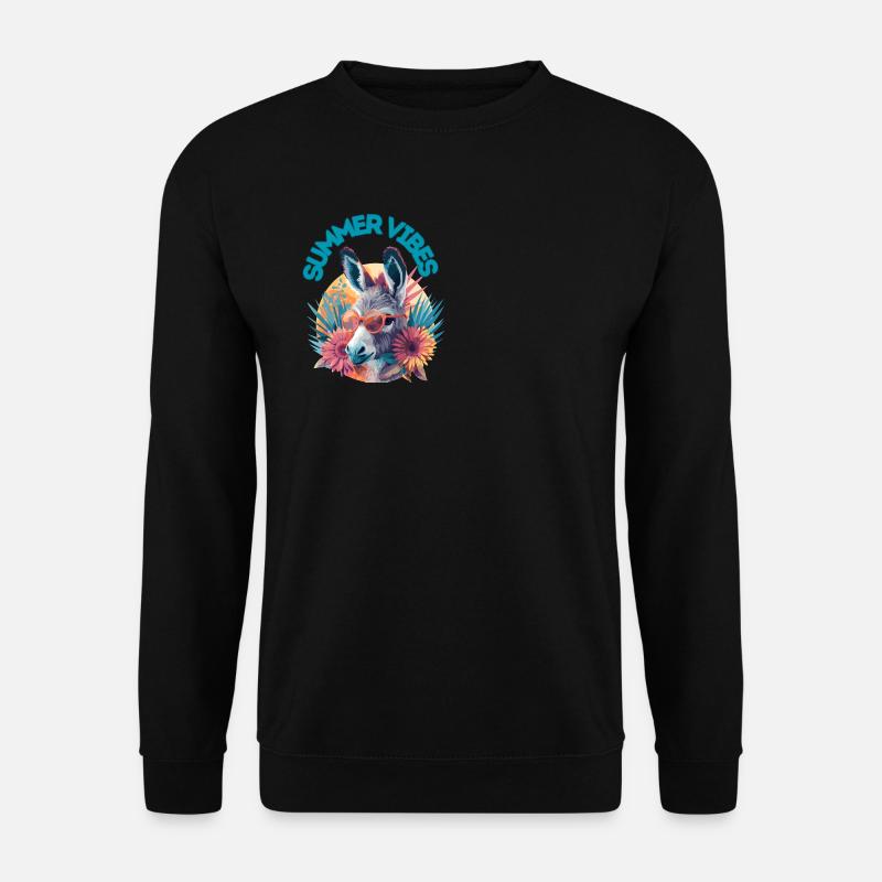 Esel zwischen Blumen im Sommer Feeling - Unisex Pullover - Schwarz