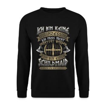 Schildmaid Keine Prinzessin Wikinger Geschenk - Unisex Pullover - Schwarz - Vorne - Alina (178cm) & Michal (187cm)
