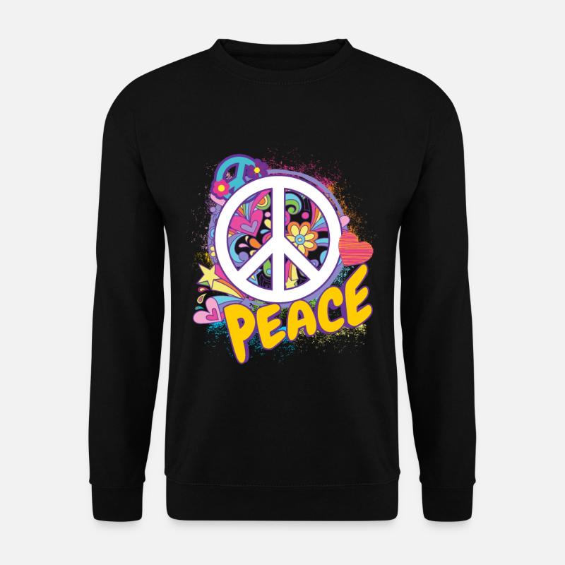 Peace Hippie Flower Power 60er 68er Frieden Love - Unisex Pullover - Schwarz
