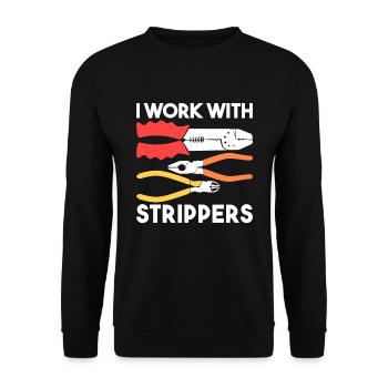 Ich arbeite mit Stripper Elektriker Geschenk - Unisex Pullover - Schwarz - Vorne - Alina (178cm) & Michal (187cm)