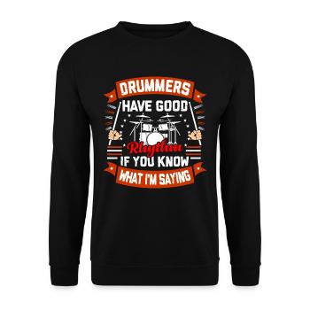 Schlagzeug Schlagzeuger Drummer Geschenk - Unisex Pullover - Schwarz - Vorne - Alina (178cm) & Michal (187cm)