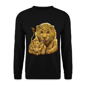Löwe Vater Sohn Tochter Dschungel Baby Kind Zoo - Unisex Pullover - Schwarz - Vorne - Alina (178cm) & Michal (187cm)