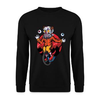 Horror Clown Zirkus Einrad Halloween Zombie - Unisex Pullover - Schwarz - Vorne - Alina (178cm) & Michal (187cm)