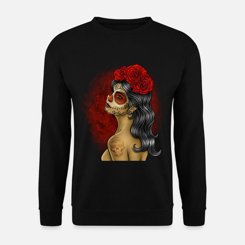 Dia de los Muertos Mädchen Totenkopf Rosen Schädel - Unisex Pullover - Schwarz