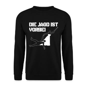 JGA Junggesellenabschied Polterabend Jagd vorbei - Unisex Pullover - Schwarz - Vorne - Alina (178cm) & Michal (187cm)
