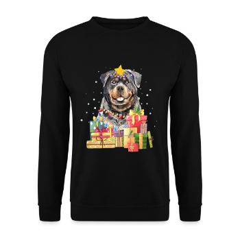 Rottweiler Hund Weihnachten Ugly Xmas - Unisex Pullover - Schwarz - Vorne - Alina (178cm) & Michal (187cm)