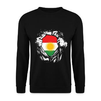 Kurde Kurden Kurdistan Flagge Fahne Held Superheld - Unisex Pullover - Schwarz - Vorne - Alina (178cm) & Michal (187cm)